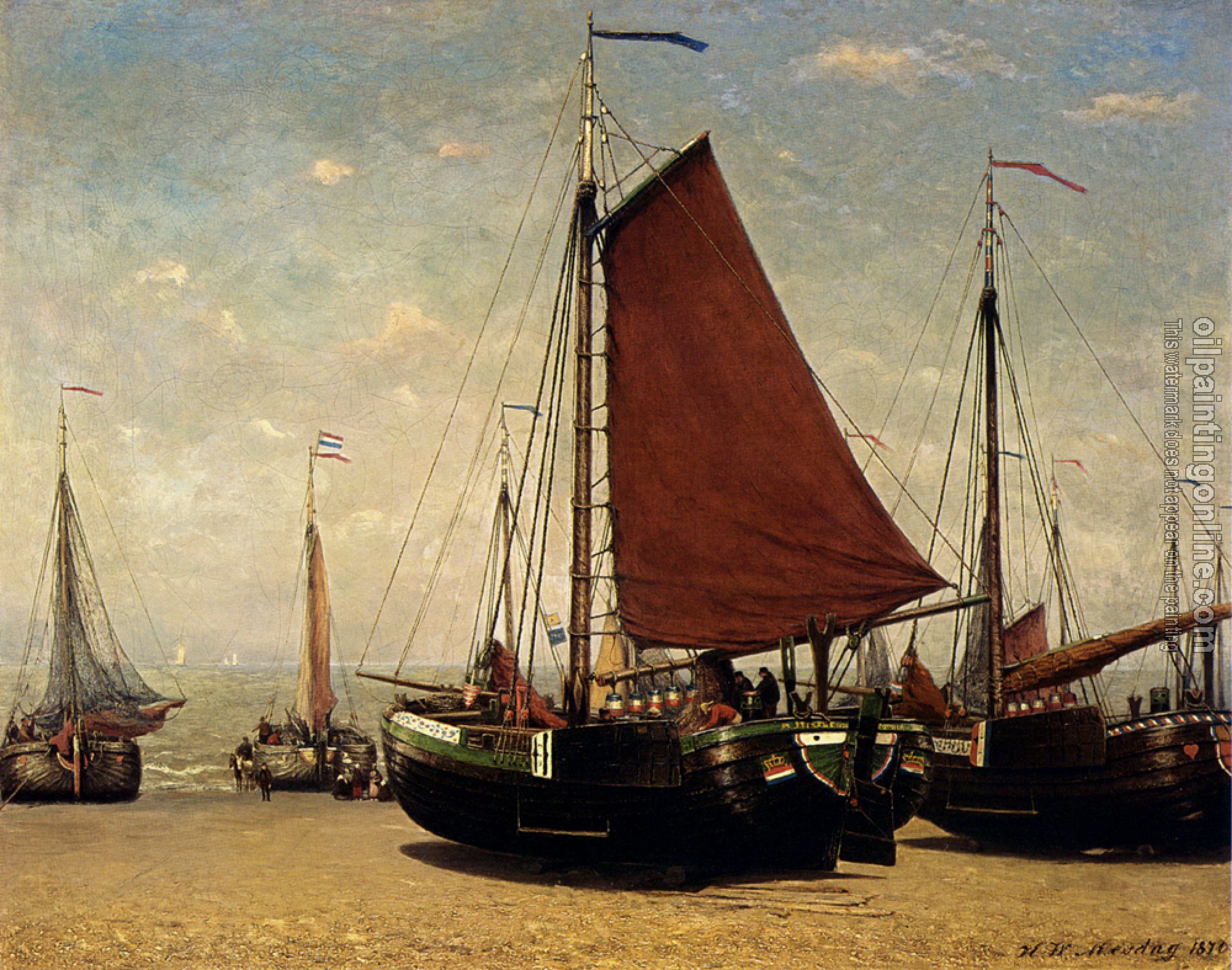 Hendrik Willem Mesdag - The Bomschuit Prinses Sophie On The Beach Scheveningen